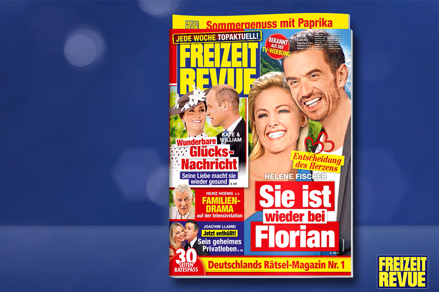 Man sieht das Cover der Zeitung Freizeit Revue. Durch klick auf das Bild wird die Werbung dazu geöffnet, welche von Saner Ariduru gesprochen wurde.